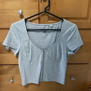 Grey Zip Up Crop Top